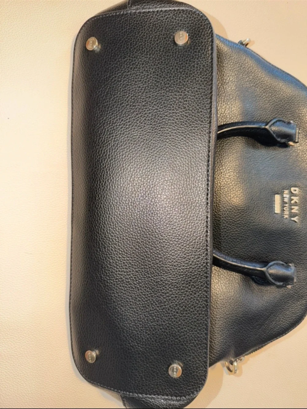 DKNY Black Pebbled Leather Satchel with Gold hardware - Picture 10 of 12